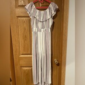 Striped Ruffle Sleeve Jumpsuit